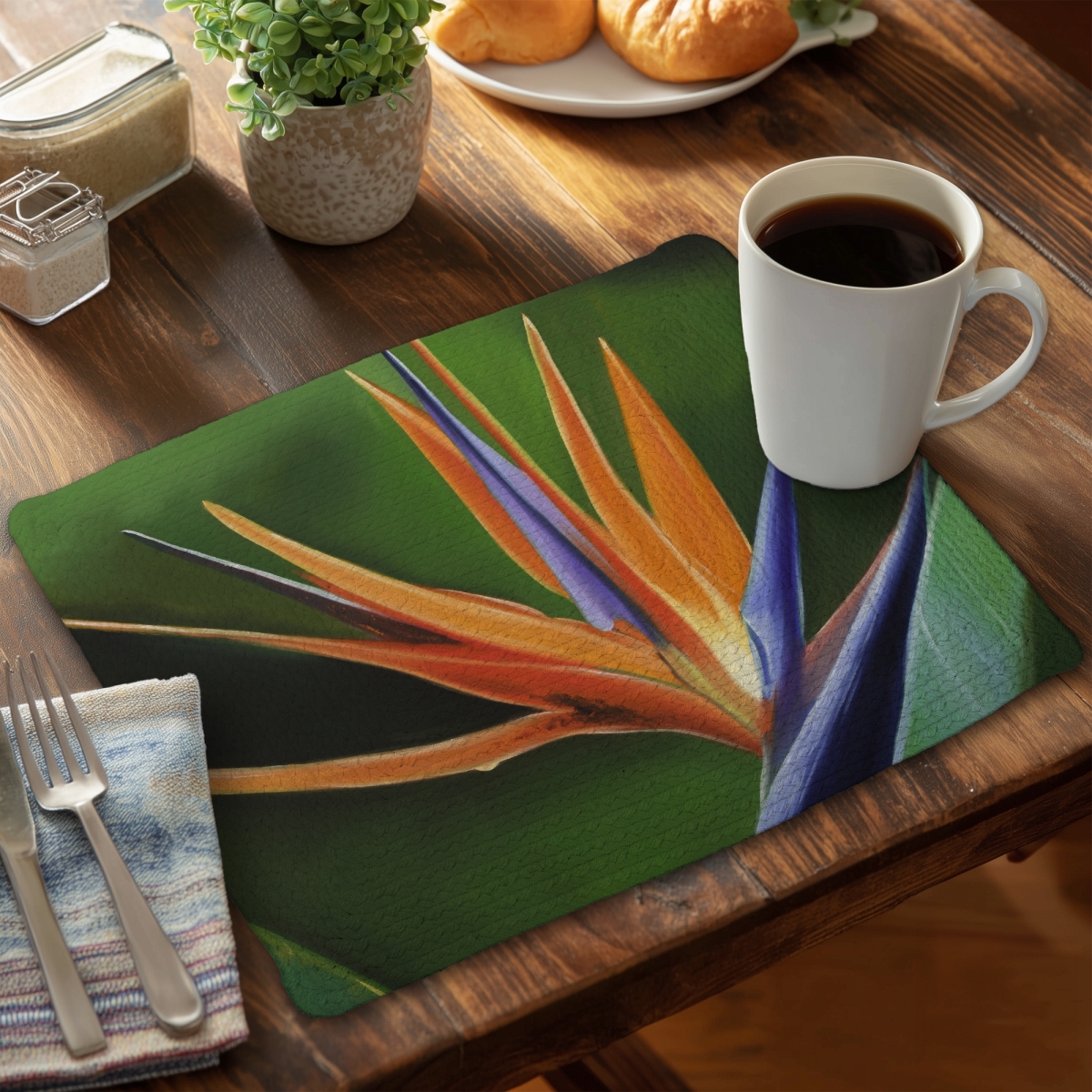 Picture of Begin Home Decor CBPM1418RTD5UP 14 x 18 in. Bird of Paradise Floral Placemat - Exotic Green Home Decor