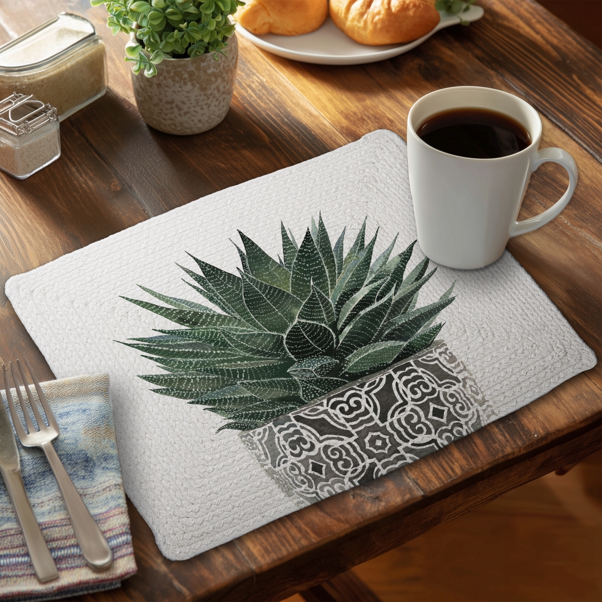 Picture of Begin Home Decor CBPM14182JA37M 14 x 18 in. Bohemian Botanical White Braided Placemat - Zebra Plant Decor