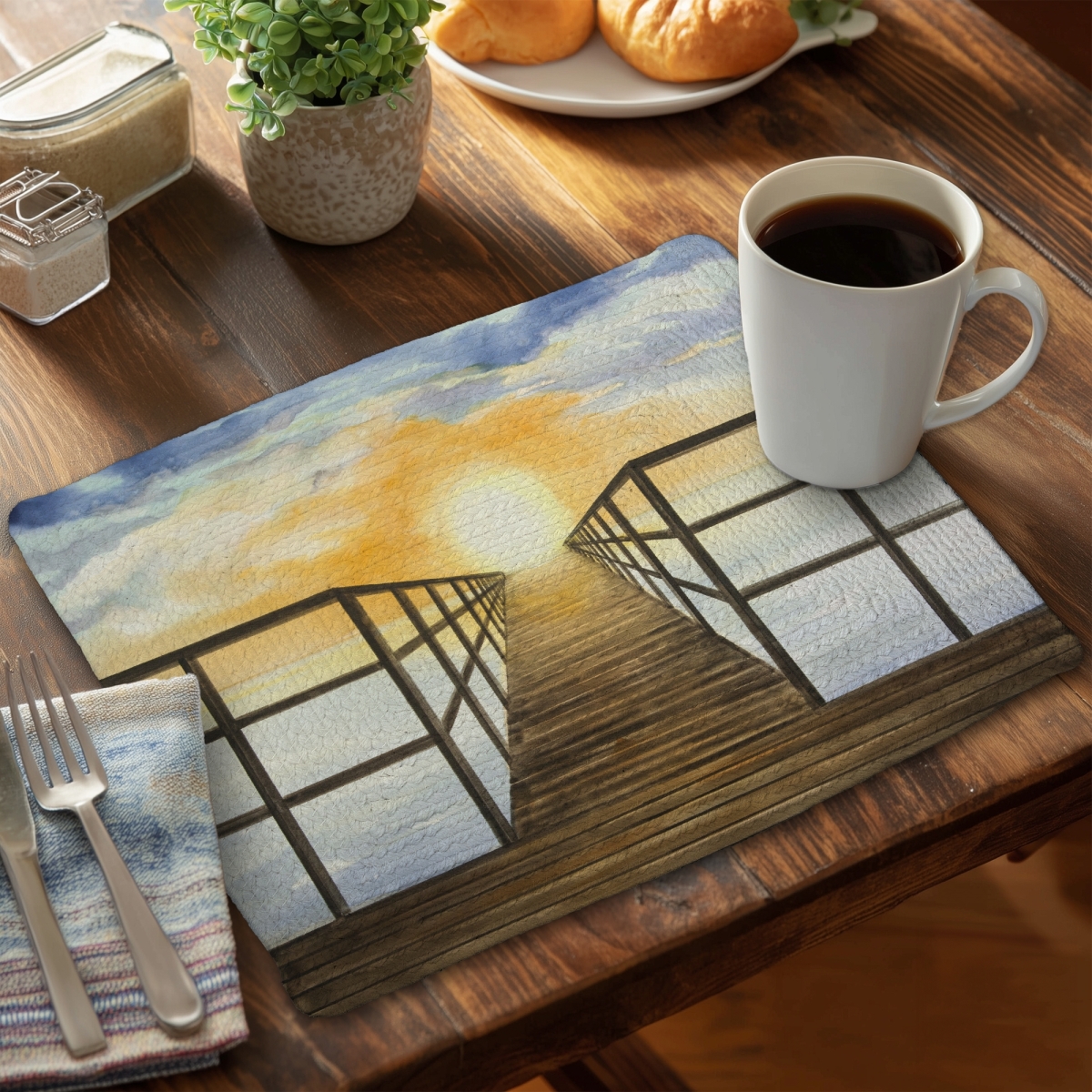 Picture of Begin Home Decor CBPM1418X5ZBEP 14 x 18 in. Sunset in the Sea - Yellow Sea Braided Polyester Placemat