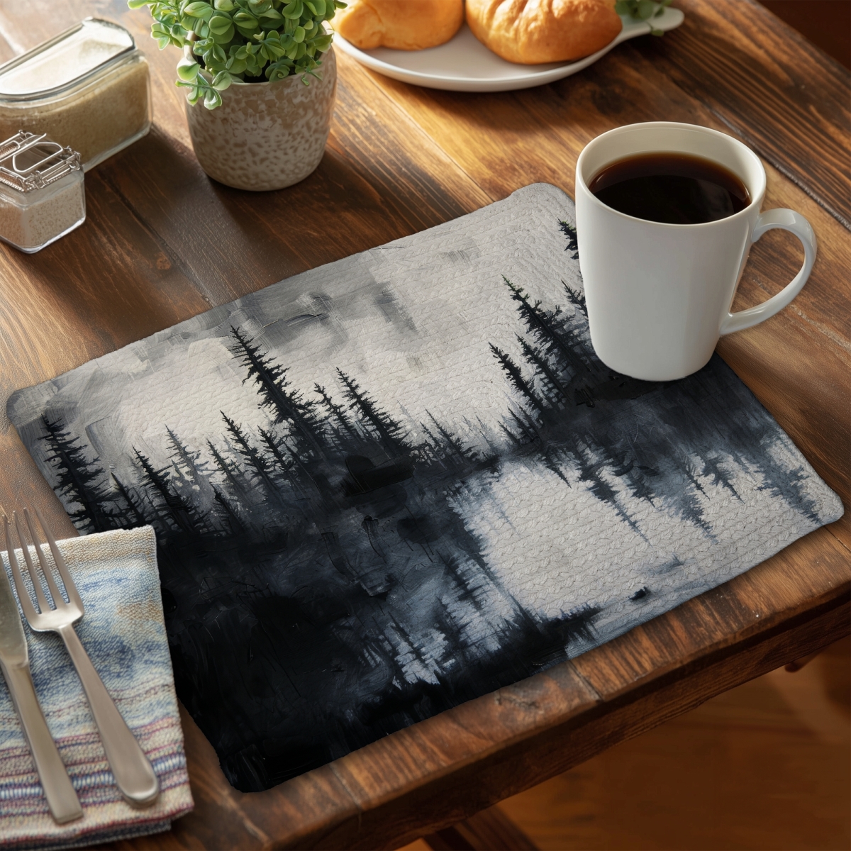 Picture of Begin Home Decor CBPM141834XGFR 14 x 18 in. Blue Braided Polyester Placemat - Abstract Lake Design Decor