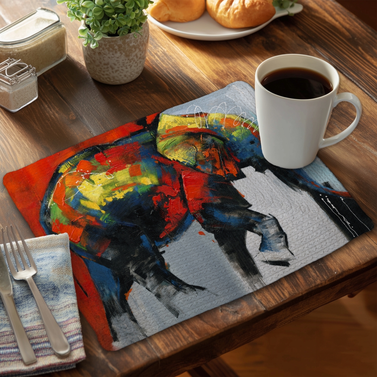 Picture of Begin Home Decor CBPM141890RN1D 14 x 18 in. African Blue Elephant Placemat - Colorful Home Decor