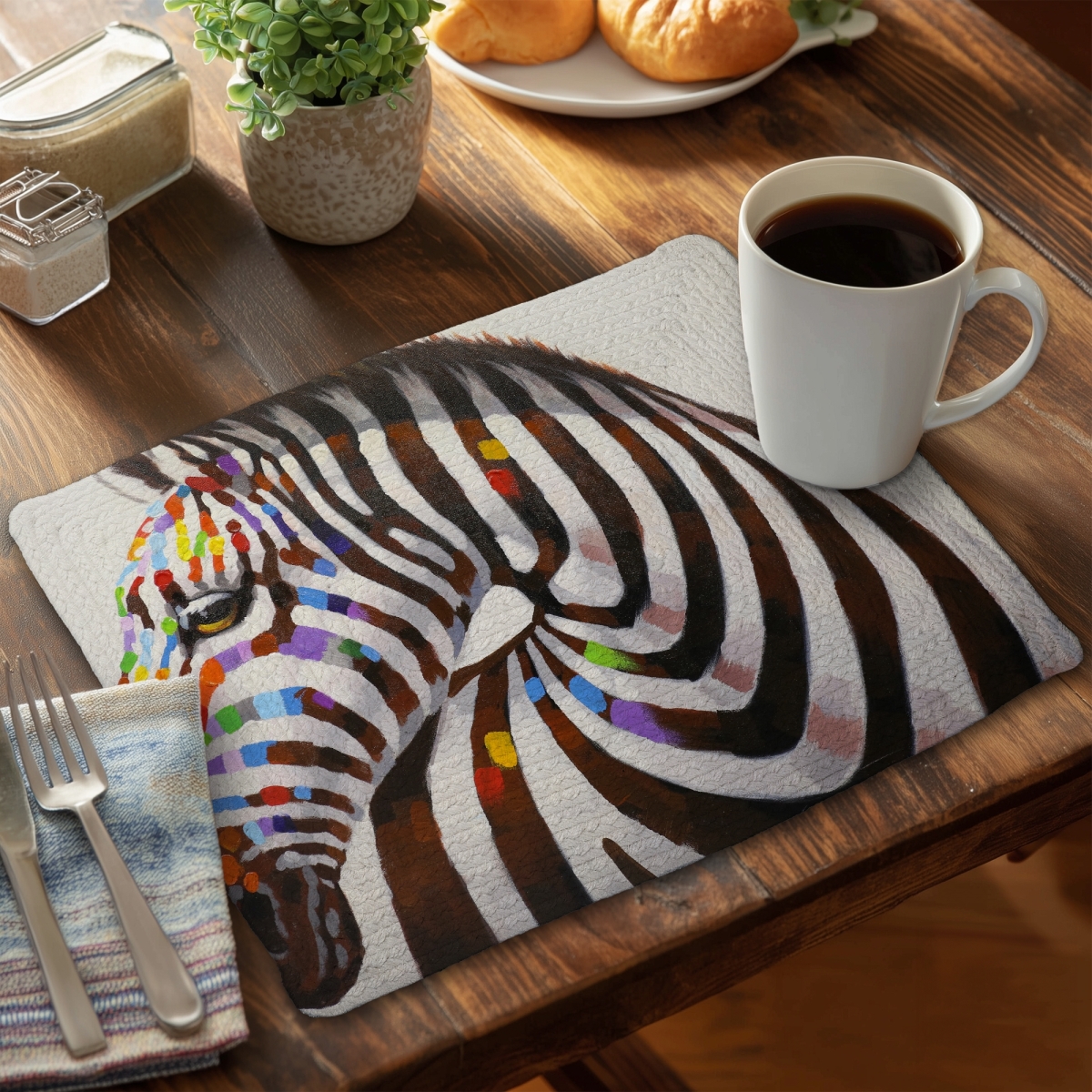 Picture of Begin Home Decor CBPM1418AXUMIH 14 x 18 in. Colorful Zebra Braided Polyester Placemat - Home Decor