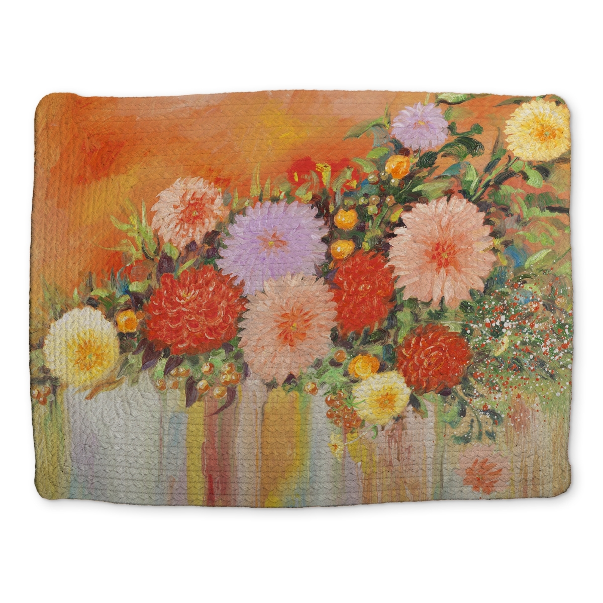 Picture of Begin Home Decor CBPM1418JYYT7L 14 x 18 in. Orange Floral Braided Polyester Placemat - Abstract Home Decor