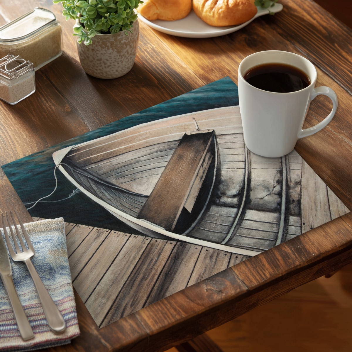 Picture of Begin Home Decor CPPM1418JXC71L 14 x 18 in. Blue Marine Boat Placemat - Abandoned Rowboats Home Decor