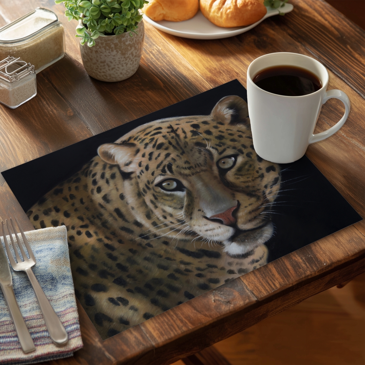 Picture of Begin Home Decor CPPM1418H1NVWI 14 x 18 in. Realistic Fierce Leopard Placemat - Feline Bedroom Decor