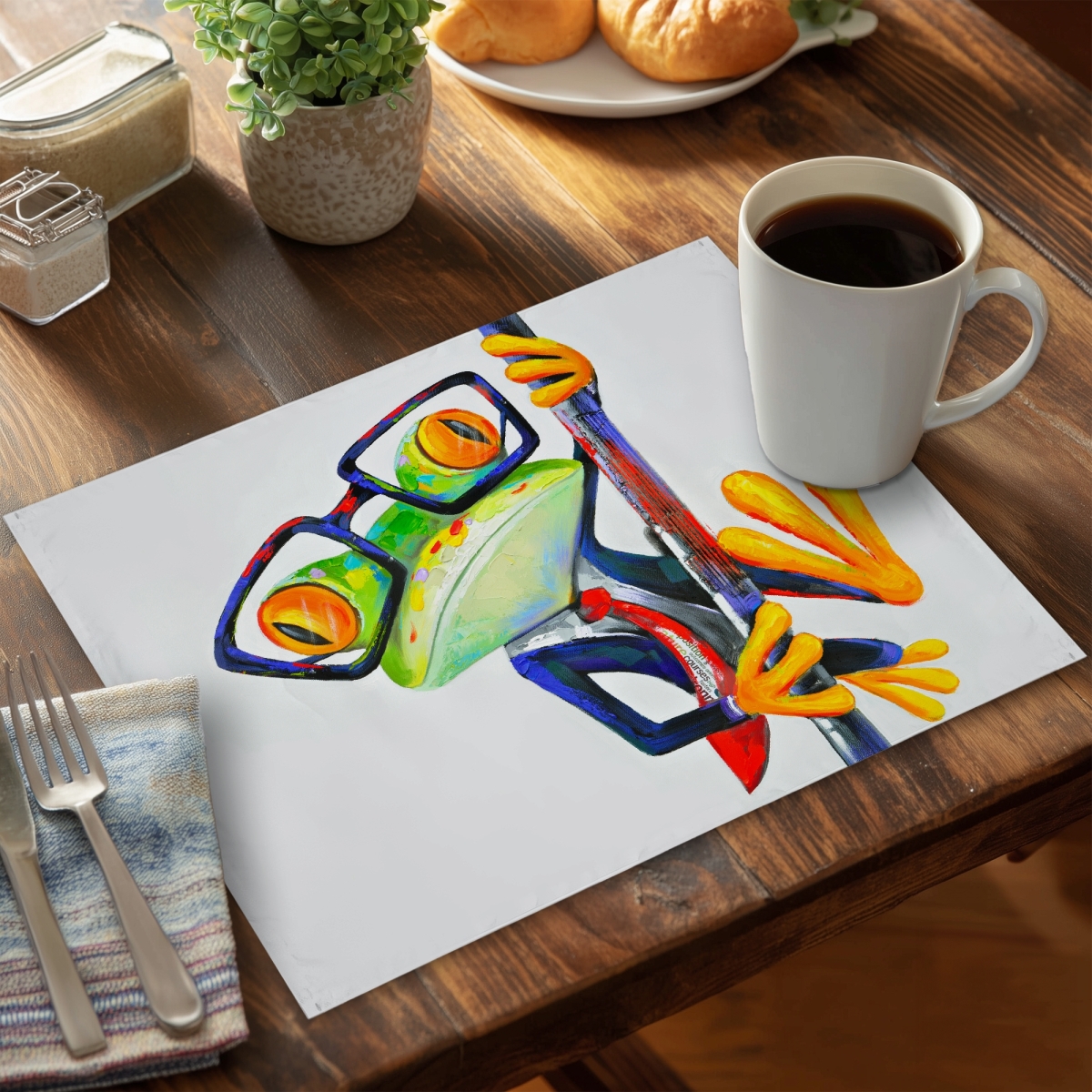 Picture of Begin Home Decor CPPM1418FZD548 14 x 18 in. Funny Frog with Glasses Blue Placemat - Modern Home Decor