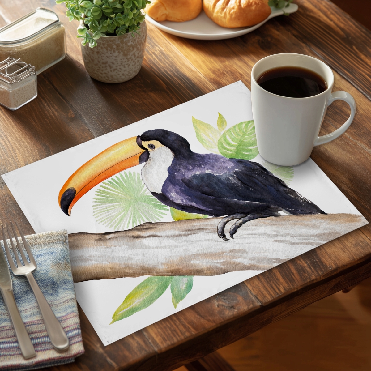 CPPM141850KFD6 14 x 18 in. Toucan Perched Brown Animals Bedroom Placemat - Home Decor