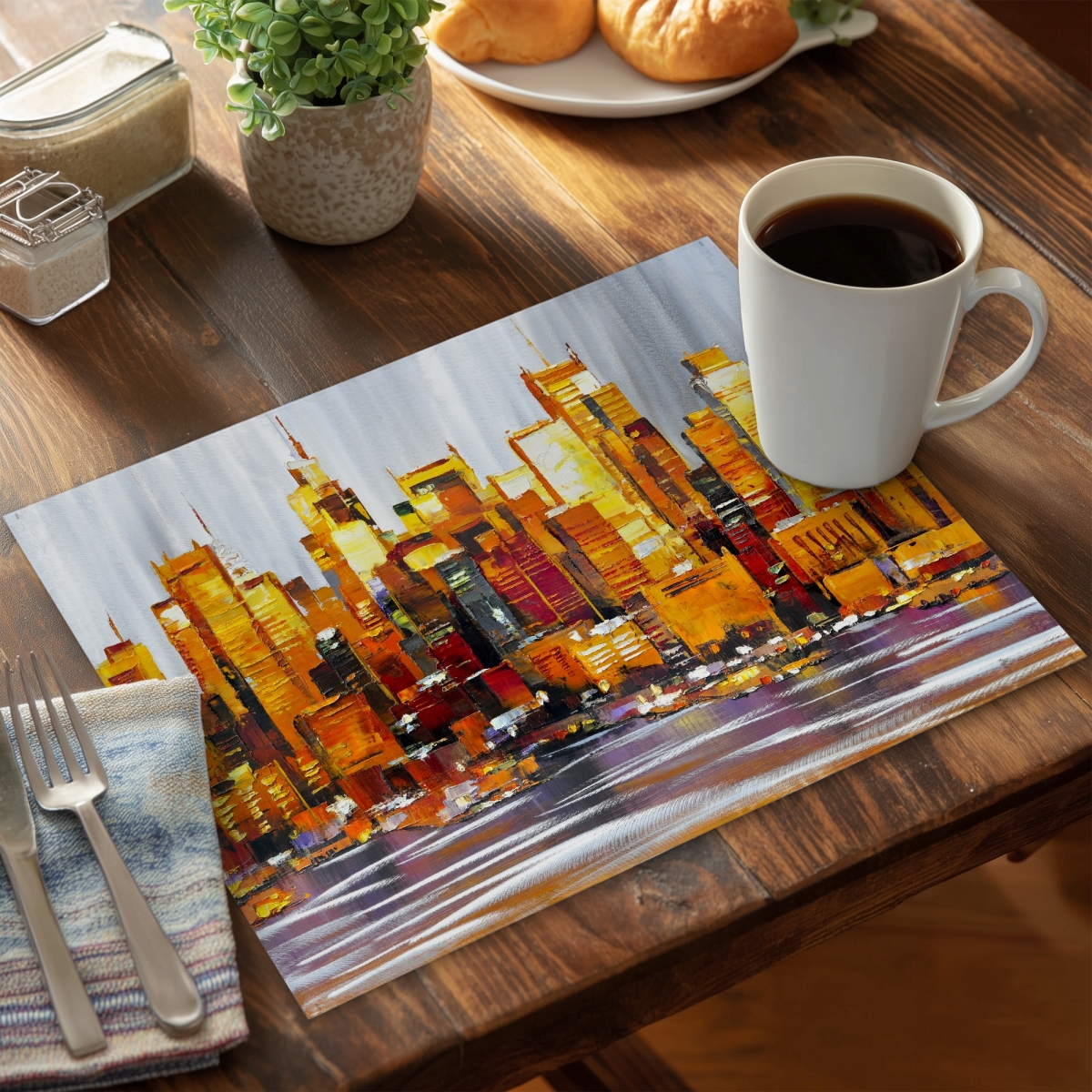 CPPM1418Y9K3JA 14 x 18 in. Bedroom Cities Gray Polyester Placemat - Orange Buildings Decor