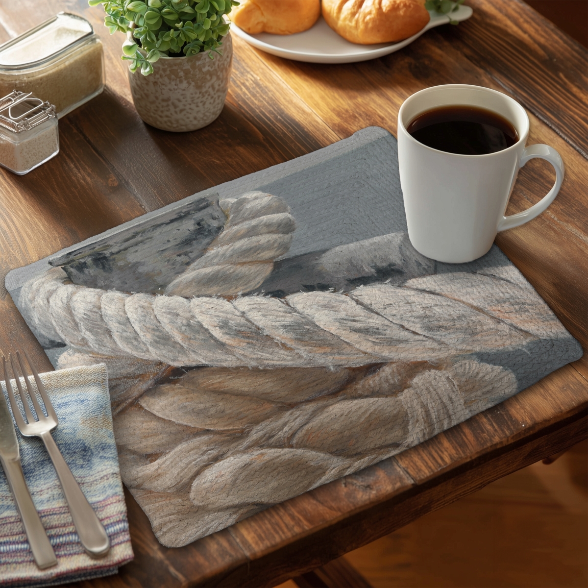 Picture of Begin Home Decor CBPM1418H0KQZG 14 x 18 in. Boat Gray Coastal Braided Placemat - Home Decor Tie-Down Ropes