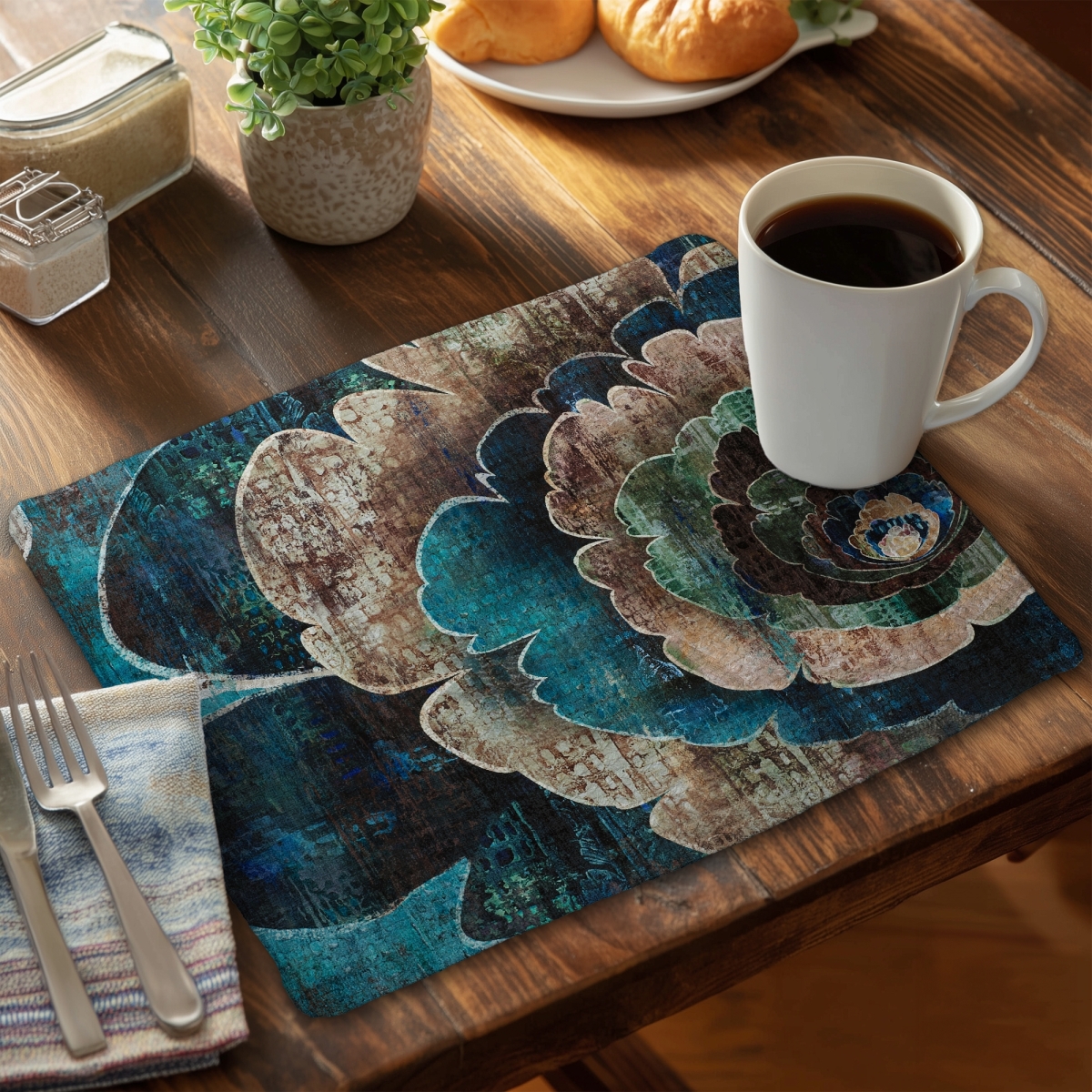 Picture of Begin Home Decor CBPM1418PS9NZ5 14 x 18 in. Blue Floral & Botanical Braided Polyester Placemat - Home Decor