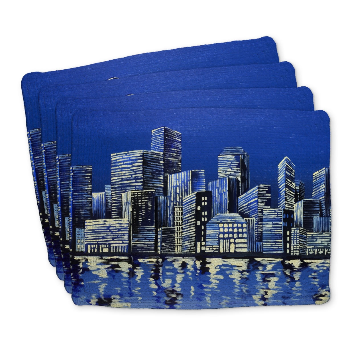 Picture of Begin Home Decor C4BP1418IERV7M 14 x 18 in. City in Blue - Braided Polyester Placemat for Home Decor - Set of 4