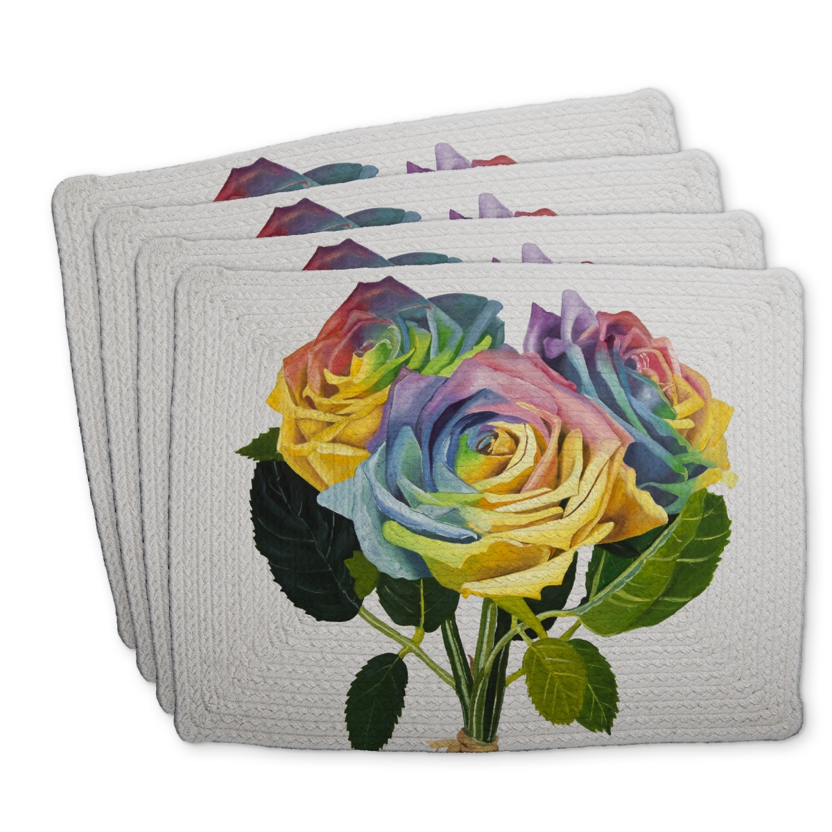Picture of Begin Home Decor C4BP1418IMAJAA 14 x 18 in. Bouquet of Rainbow Roses - Braided Polyester Placemat - Home Decor - Set of 4