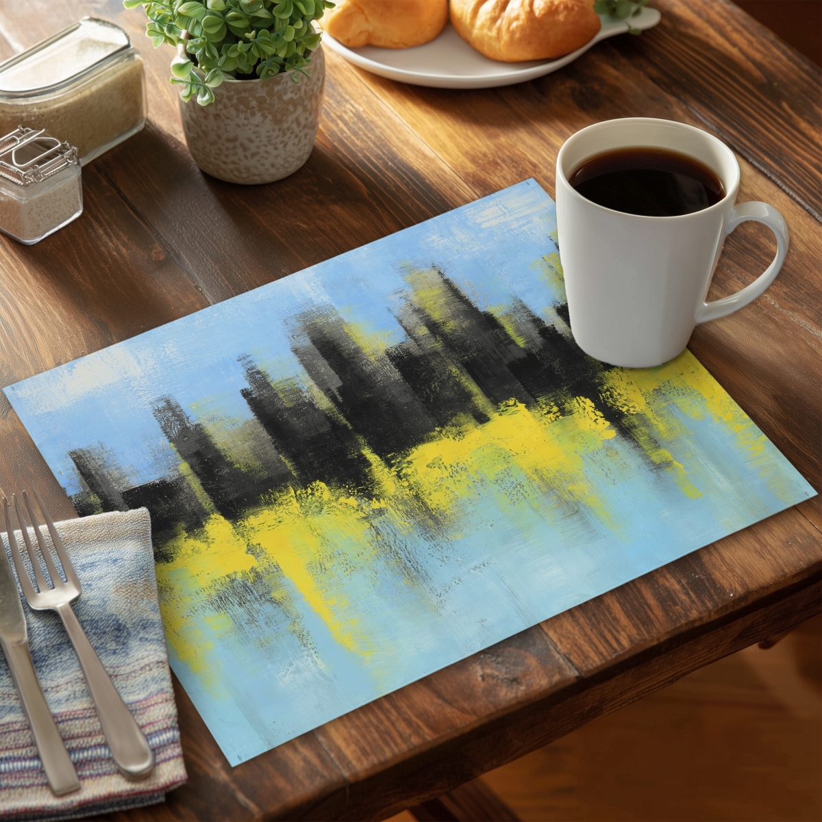Picture of Begin Home Decor CPPM1418MYU4KD 14 x 18 in. City Made by Sponge Gray Cities Polyester Placemat - Home Decor