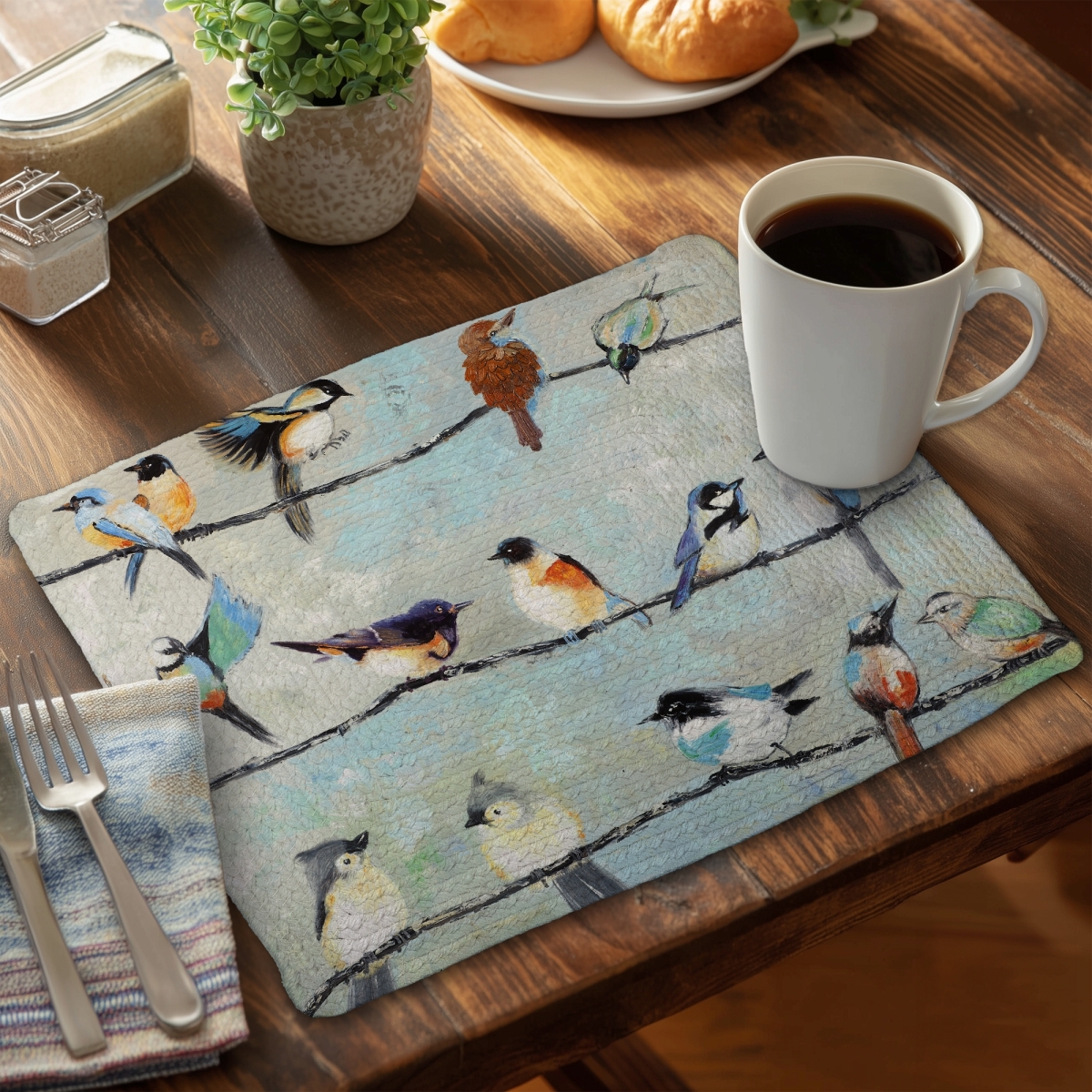 Picture of Begin Home Decor CBPM1418YP5RWP 14 x 18 in. Orange Bird Braided Polyester Placemat - Home Decor Tableware