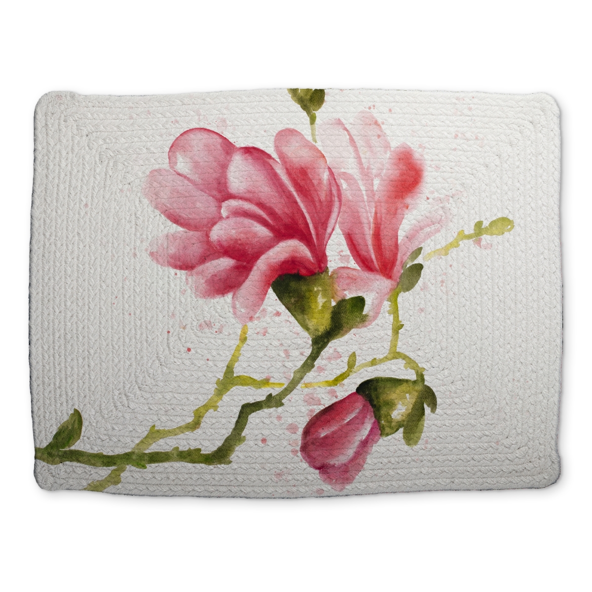 Picture of Begin Home Decor CBPM1418WLY91Q 14 x 18 in. Pink Magnolia Floral Braided Placemat - Botanical Home Decor