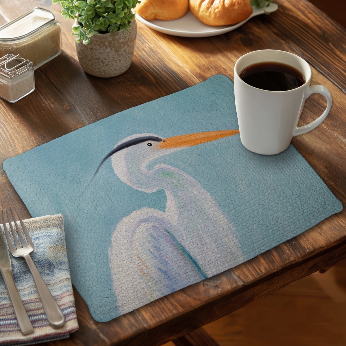 Picture of Begin Home Decor CBPM1418EXB504 14 x 18 in. Great Blue Heron Braided Polyester Placemat - Home Decor
