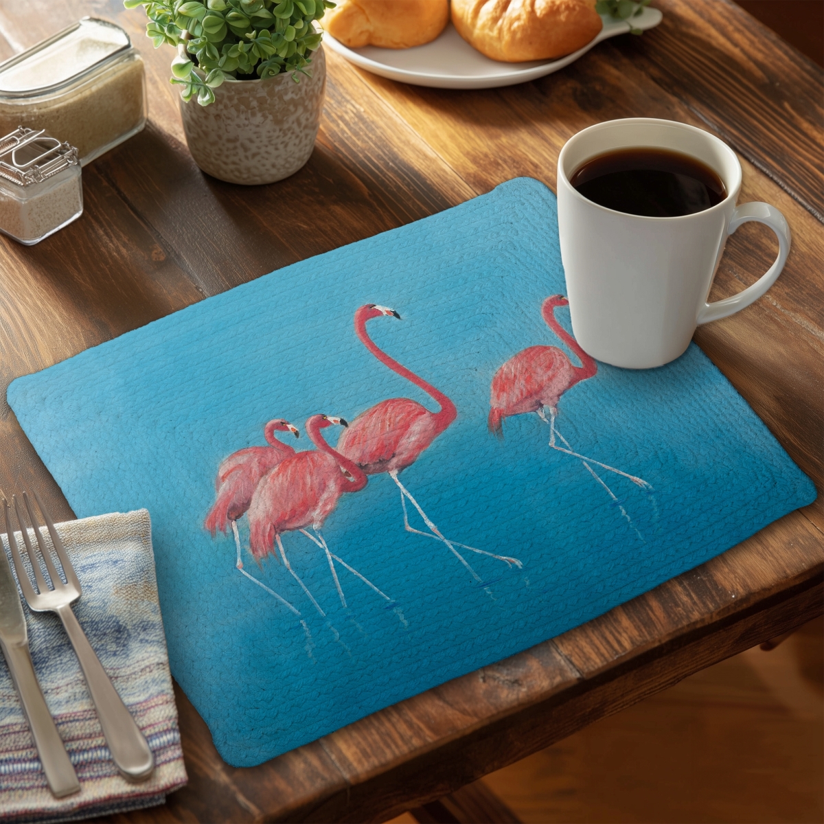 Picture of Begin Home Decor CBPM1418WSG9ZJ 14 x 18 in. Bedroom Animals Blue Flamingo Placemat - Polyester Home Decor