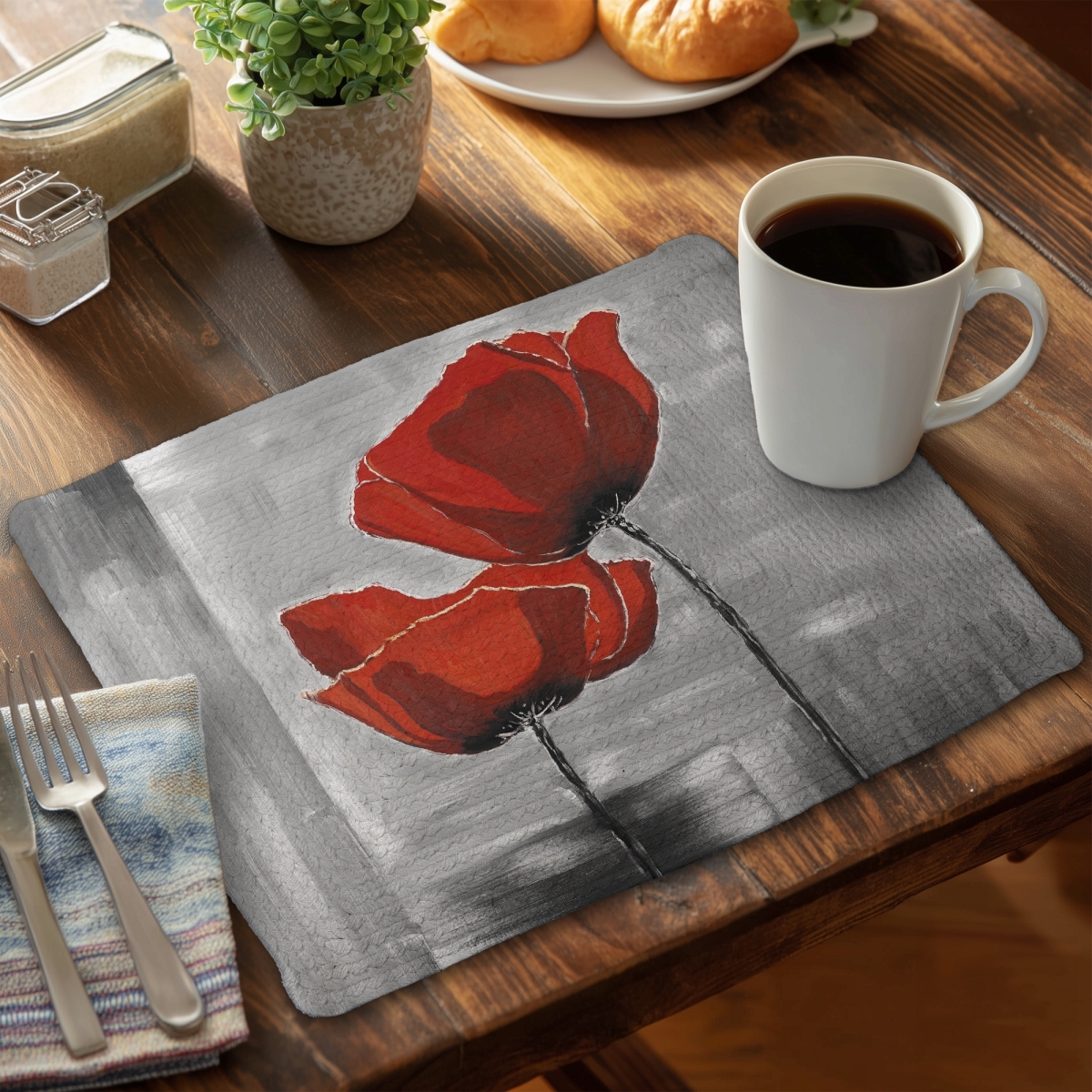 Picture of Begin Home Decor CBPM14188B913O 14 x 18 in. Contemporary Botanical Placemat - Two Red Flowers Decor