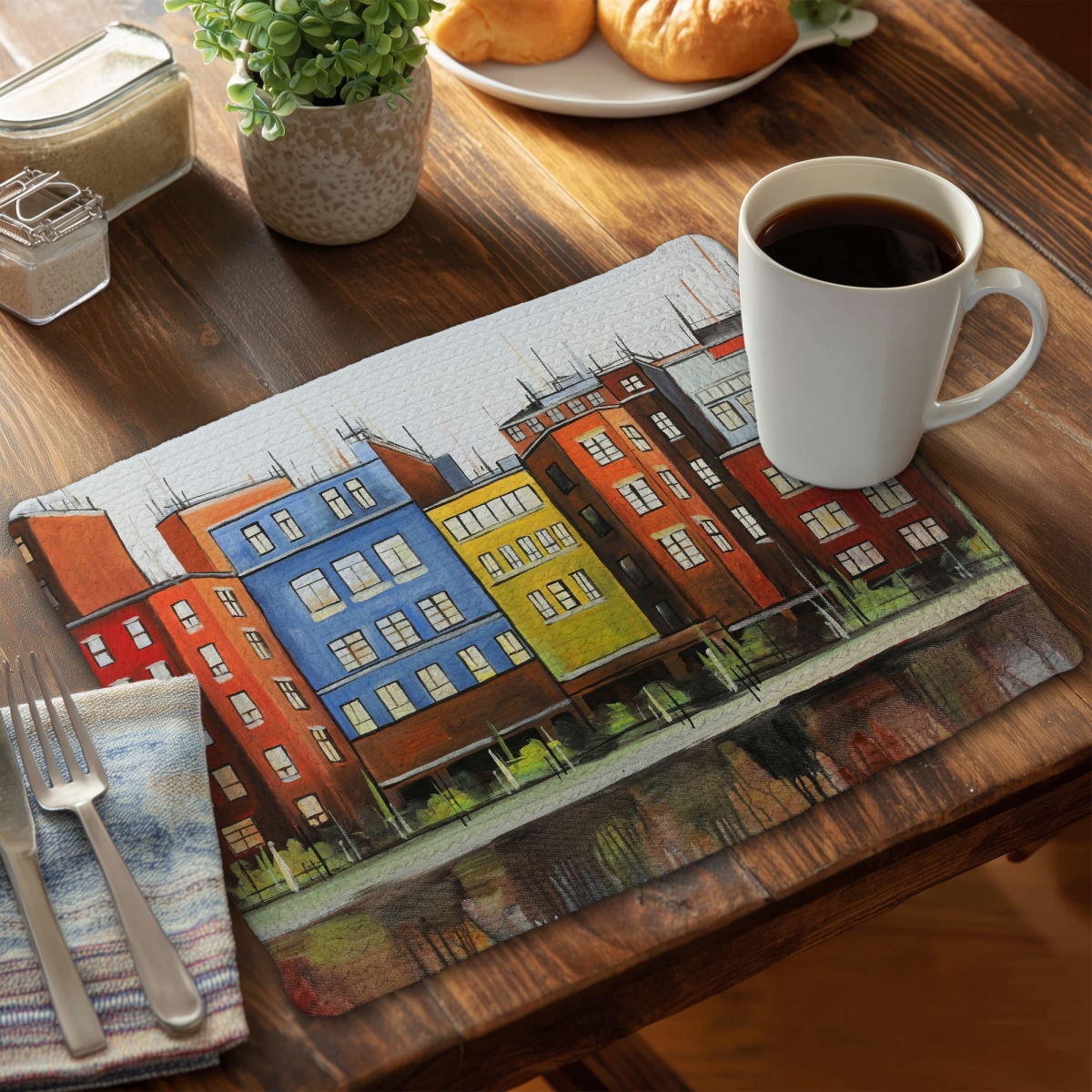 Picture of Begin Home Decor CBPM1418AV7MJU 14 x 18 in. Boston Colorful Buildings Placemat - Braided Polyester Decor
