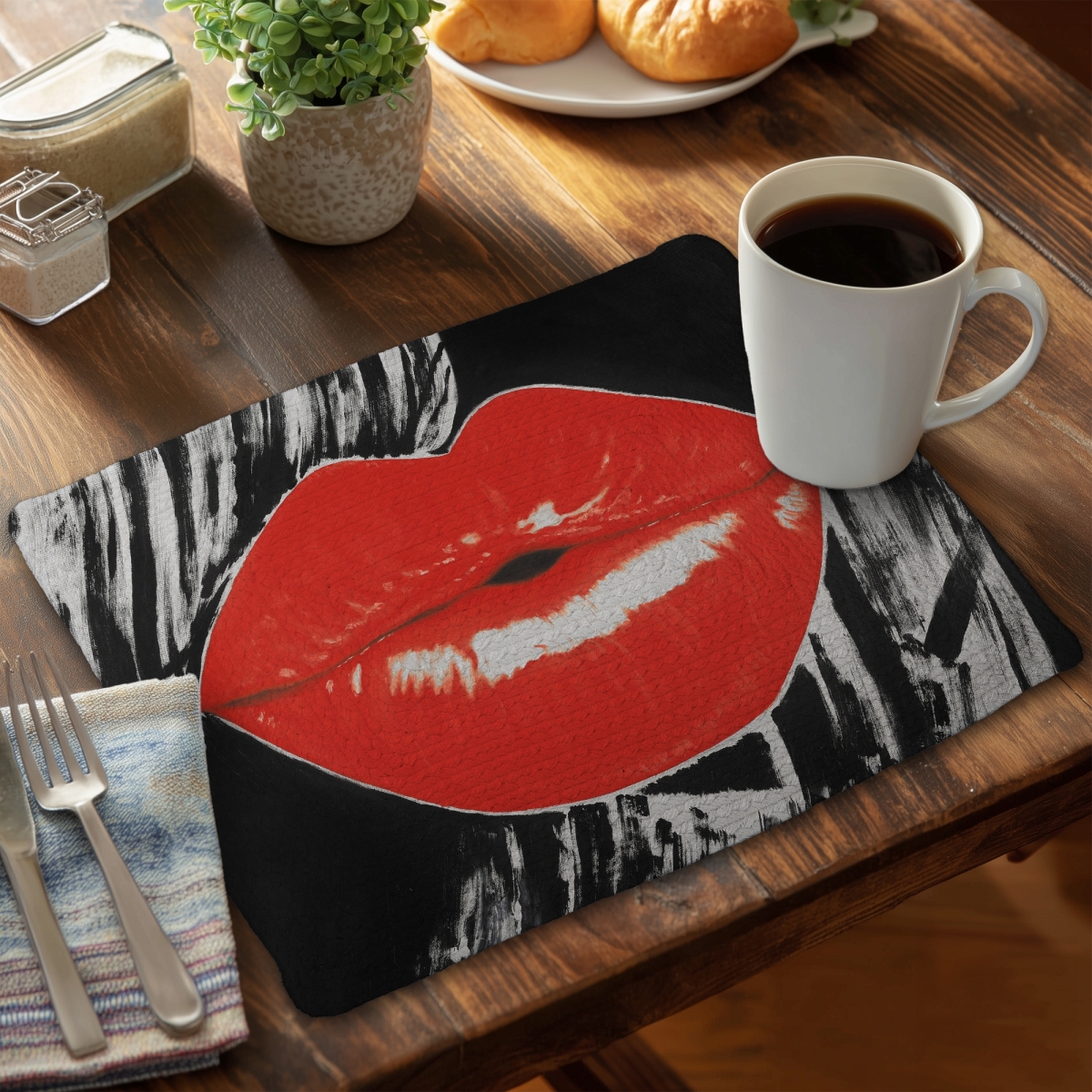 Picture of Begin Home Decor CBPM14184E38S3 14 x 18 in. Retro Pouty Lips Braided Polyester Placemat - Home Decor