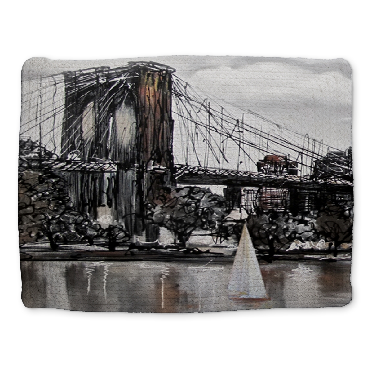 Picture of Begin Home Decor CBPM14186YLILR 14 x 18 in. Brooklyn Bridge Boats Placemat, White Cities Home Decor