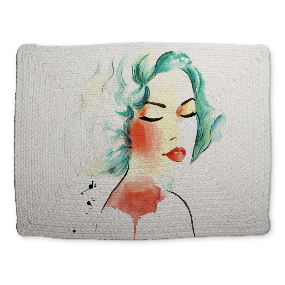 Picture of Begin Home Decor CBPM1418TMWVDQ 14 x 18 in. Figurative Black Braided Polyester Placemat - Watercolor Lady