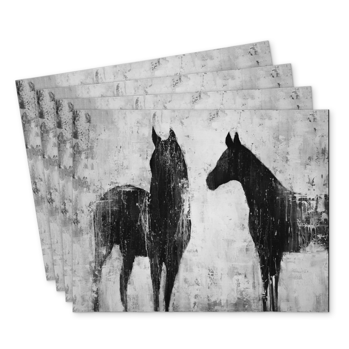 Picture of Begin Home Decor C4PP1418OVID9J 14 x 18 in. Black & White Horses Polyester Placemat for Home Decor - Set of 4
