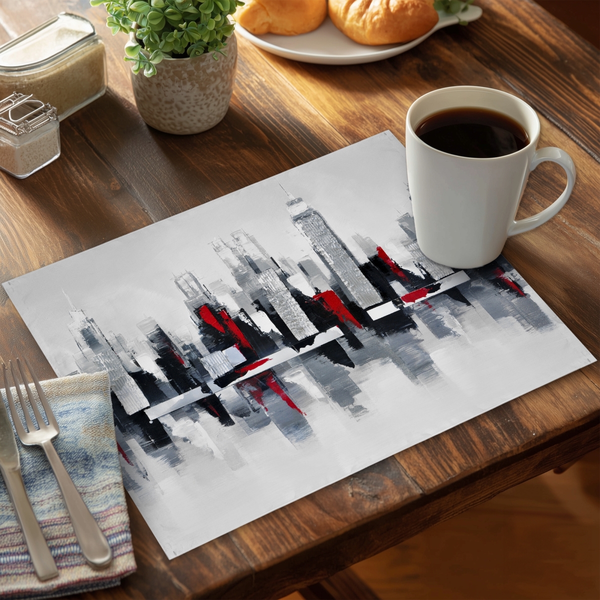 CPPM1418YQOCFF 14 x 18 in. Gray & Red Cityscape Cities Bedroom Polyester Placemat Decor