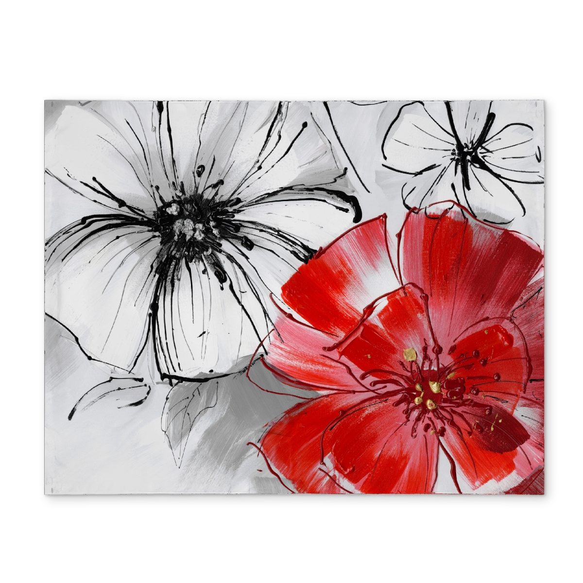 Picture of Begin Home Decor CPPM1418RHM94Y 14 x 18 in. Red & White Floral Sketch Placemat - Botanical Home Decor