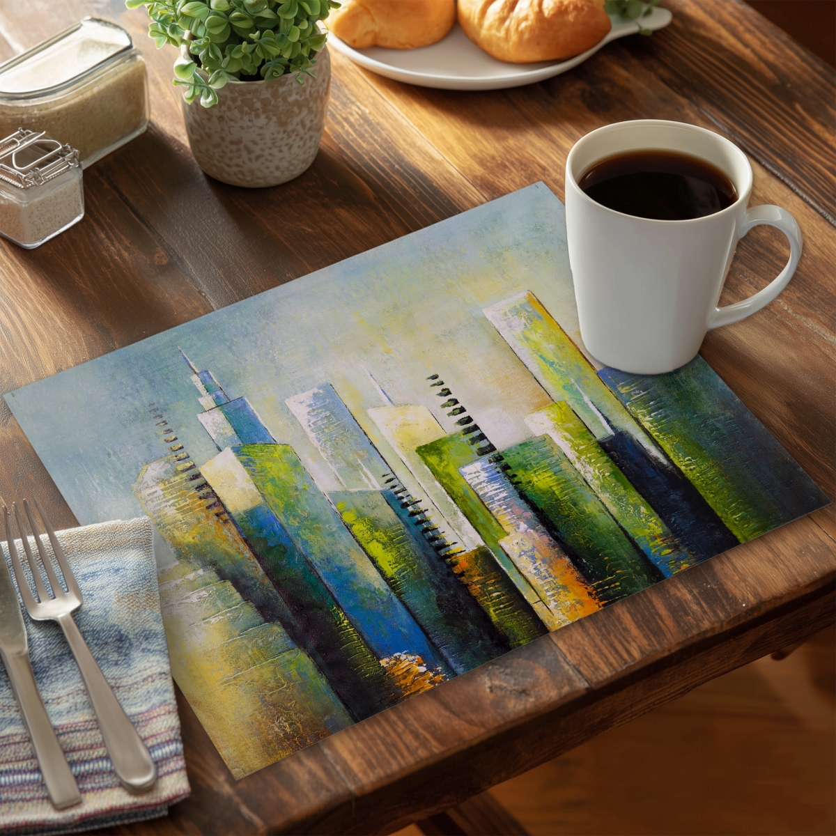 Picture of Begin Home Decor CPPM1418W028TX 14 x 18 in. Abstract Skyscraper Polyester Placemat - Modern Bedroom Decor