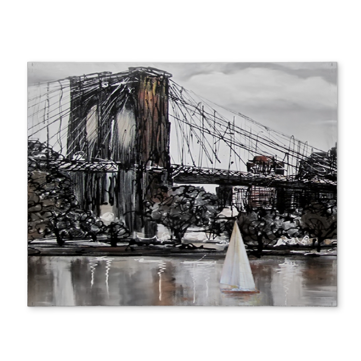 Picture of Begin Home Decor CPPM14180IOLMQ 14 x 18 in. Brooklyn Bridge Boats Placemat - White Cities Home Decor