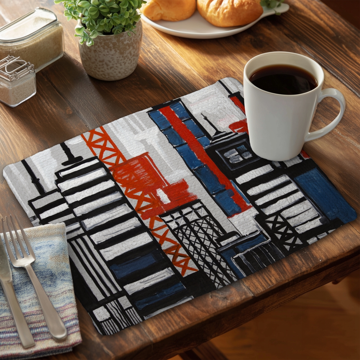 Picture of Begin Home Decor CBPM1418IKGAGM 14 x 18 in. Geometric Towers Placemat - Cities Shapes Braided Polyester