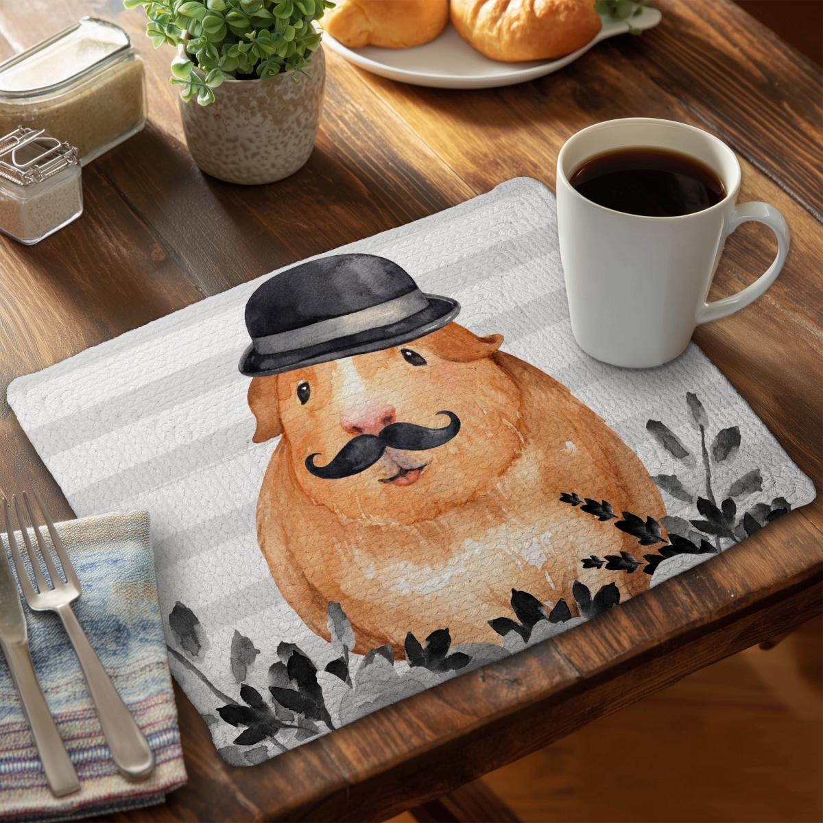 Picture of Begin Home Decor CBPM1418VDKXIX 14 x 18 in. Guinea Pig Detective Brown Braided Placemat - Pet Bedroom Decor