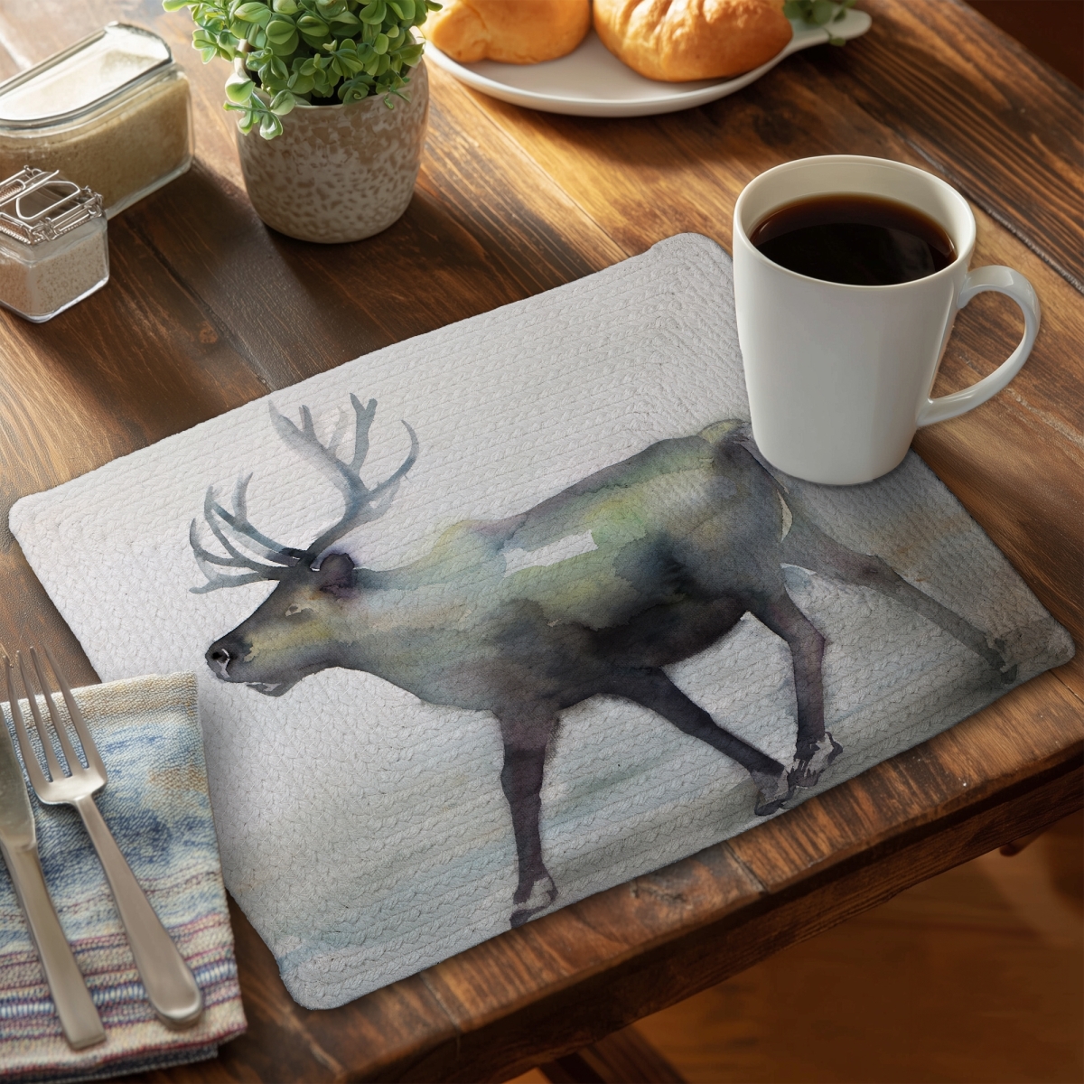 Picture of Begin Home Decor CBPM1418P0Z2TR 14 x 18 in. Caribou Blue Animals Braided Polyester Placemat - Home Decor