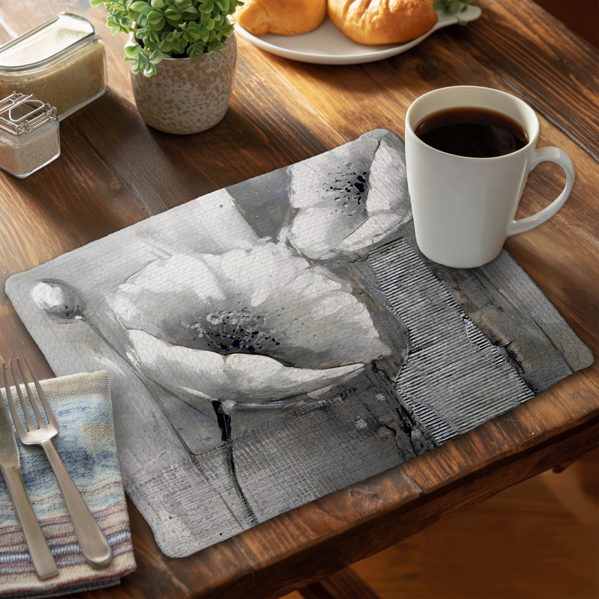 Picture of Begin Home Decor CBPM14186O0SM9 14 x 18 in. Industrial Monochrome Floral Braided Placemat - Home Decor