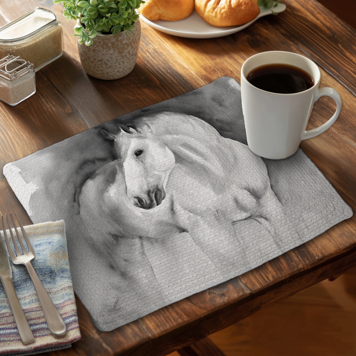 Picture of Begin Home Decor CBPM1418RD2DMX 14 x 18 in. Monochrome White Braided Polyester Placemat - Beauty Decor