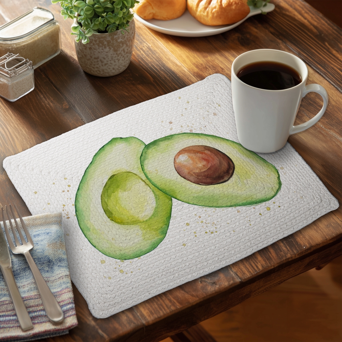 Picture of Begin Home Decor CBPM1418QTSE6W 14 x 18 in. Watercolor Avocado Brown Braided Placemat - Home Decor