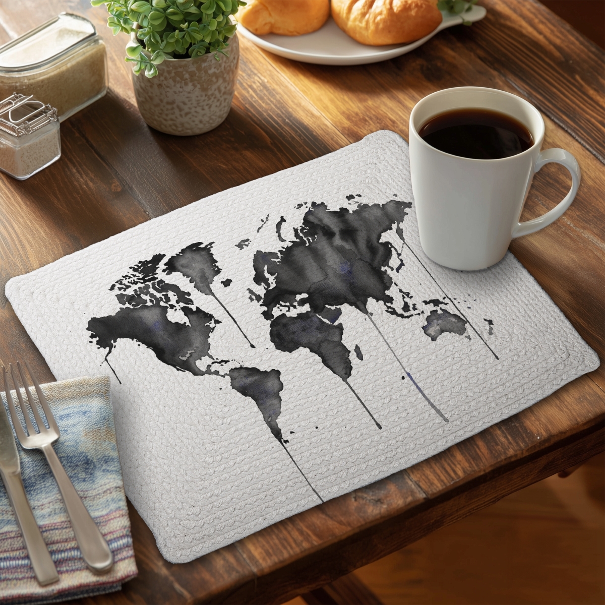Picture of Begin Home Decor CBPM1418FZ8QOM 14 x 18 in. Watercolor World Map Placemat - Earth & Galaxy Blue Decor