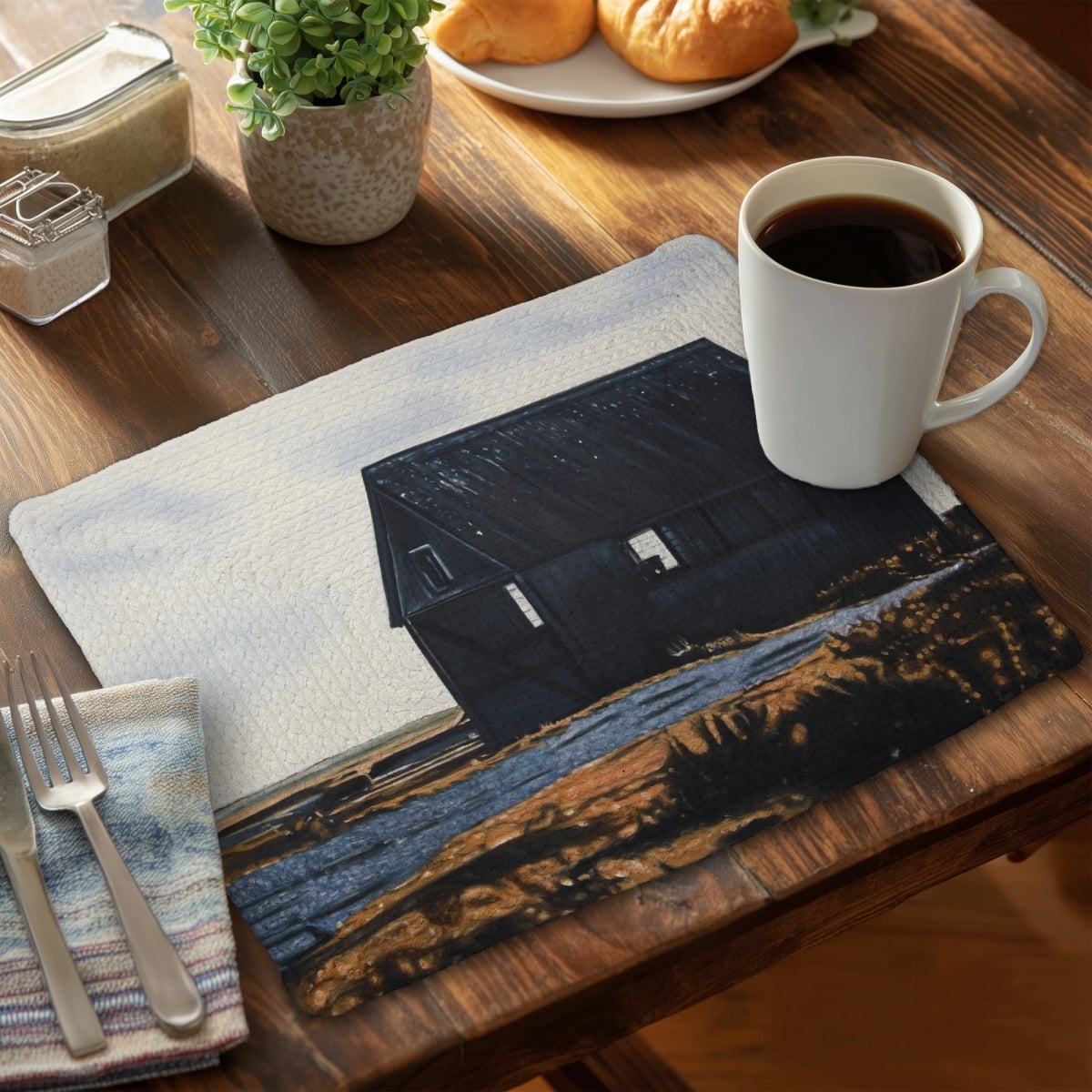 Picture of Begin Home Decor CBPM1418IS9CTV 14 x 18 in. Landscapes Blue Rustic Abandoned Barn Braided Placemat Decor