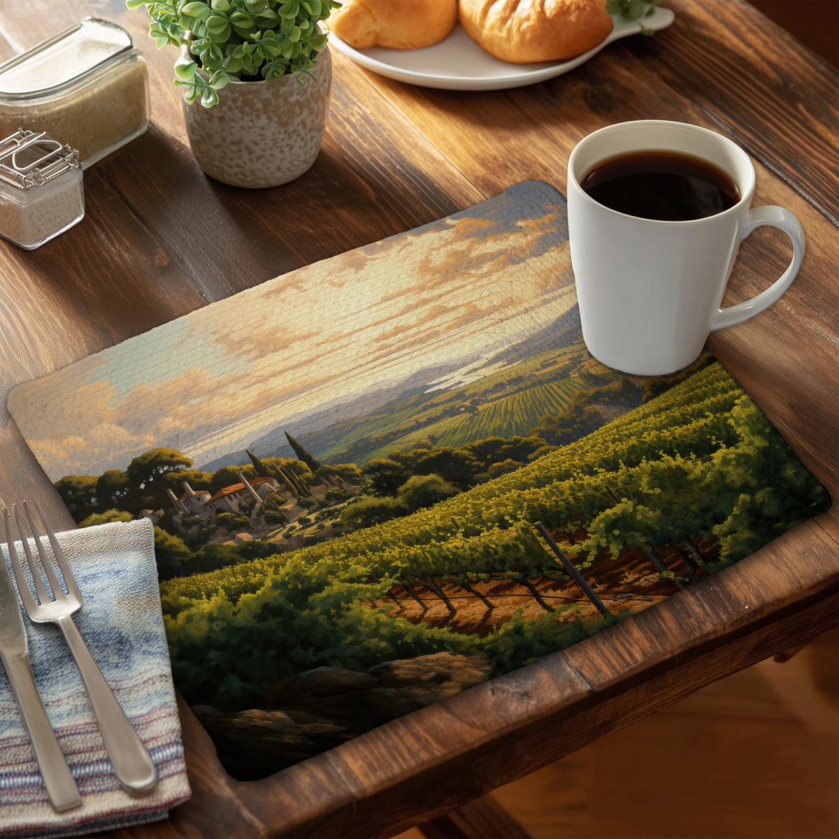 Picture of Begin Home Decor CBPM1418JVDLN5 14 x 18 in. Calm Dusk Bedroom Trees Braided Polyester Placemat Decor