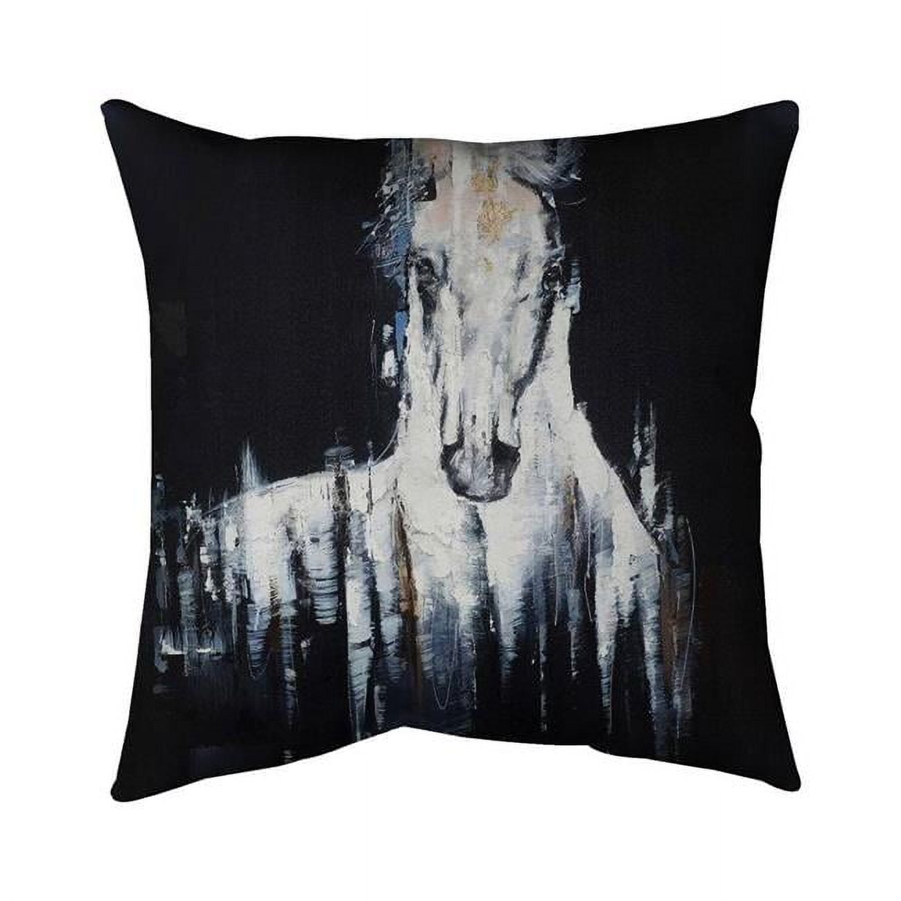 18 x 18 in. Abstract White Horse on Black Background-Double Sided Print Indoor Pillow