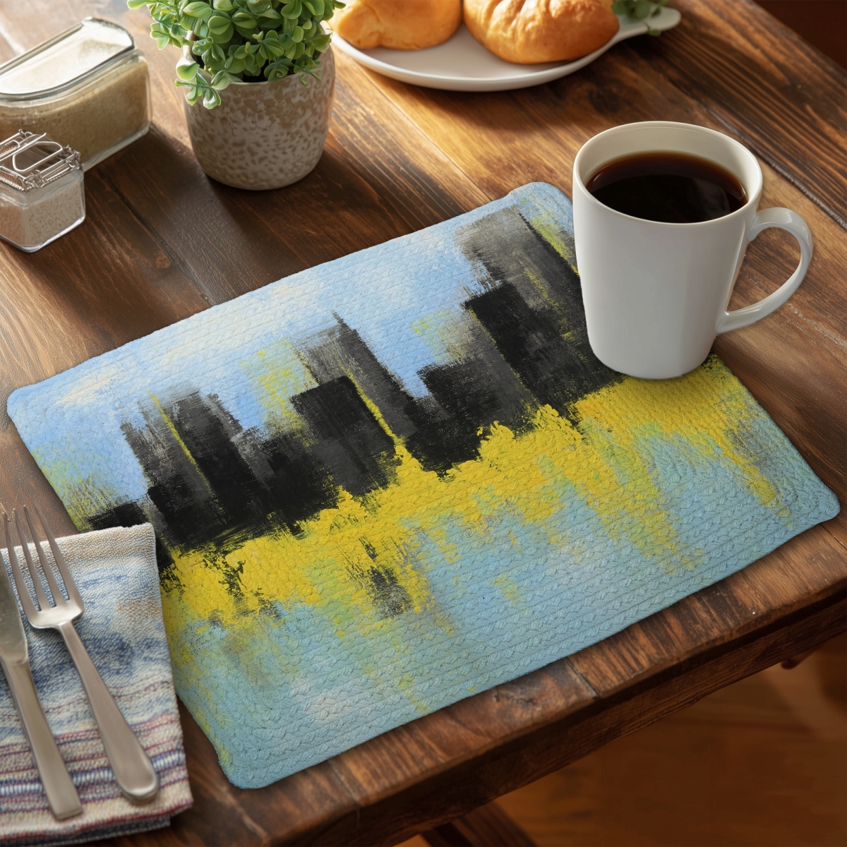 Picture of Begin Home Decor CBPM1418FT0PNB 14 x 18 in. Gray Braided Polyester Placemat - City by Sponge Technique