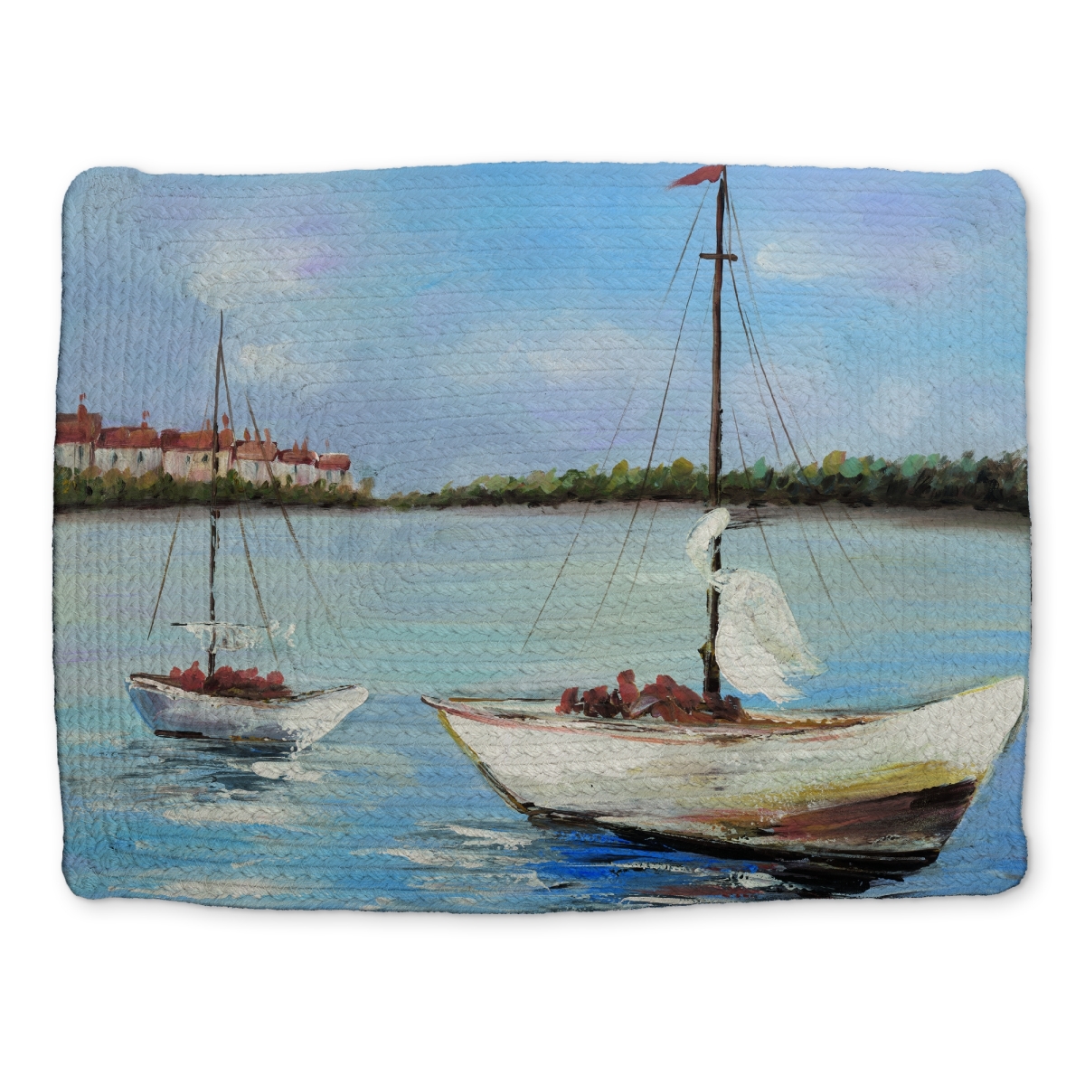 Picture of Begin Home Decor CBPM1418FNDMVK 14 x 18 in. Blue Bedroom Braided Polyester Placemat - Two Boats Design