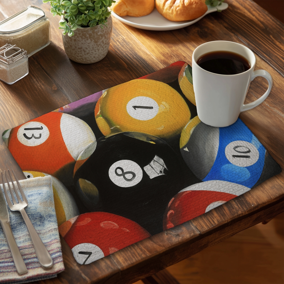 Picture of Begin Home Decor C6BP14181HN32L 14 x 18 in. Pool Balls Closeup Braided Polyester Placemat - Home Decor - Set of 6