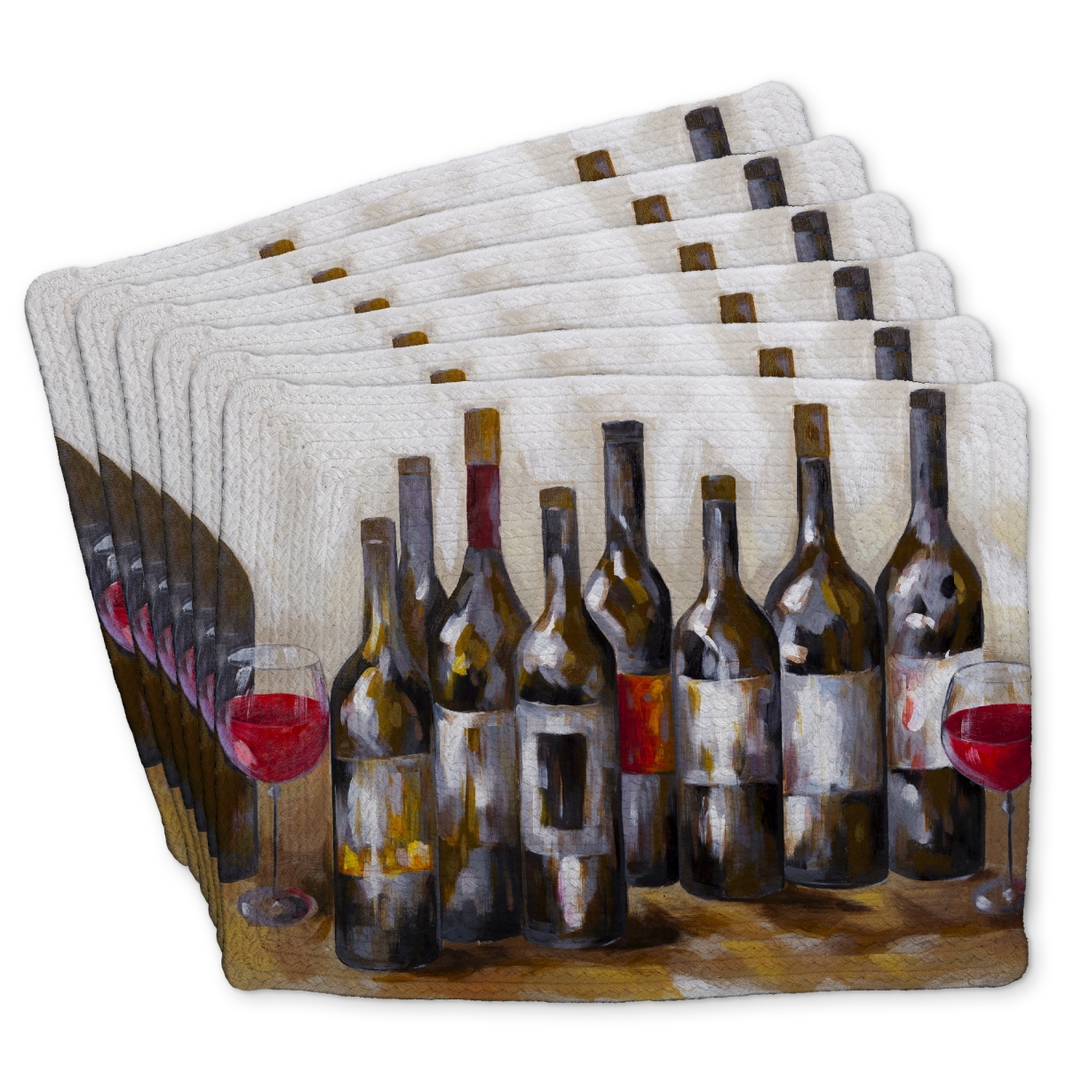 Picture of Begin Home Decor C6BP14184RXHTW 14 x 18 in. Red Wine Bottles - Braided Polyester Placemats for Home Decor - Set of 6