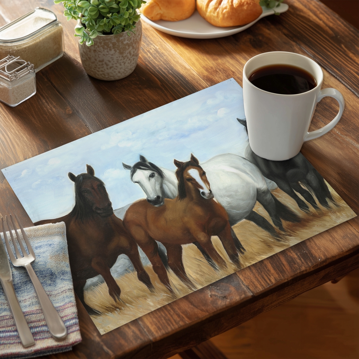Picture of Begin Home Decor C6PP1418AAD1SR 14 x 18 in. Horses in the Meadow Placemat - Polyester Home Decor - Set of 6