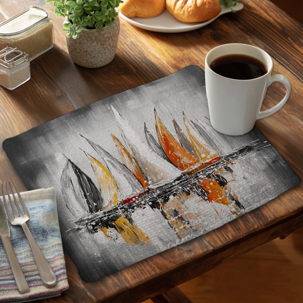Picture of Begin Home Decor C6BP14182G6TAW 14 x 18 in. Sails on the Winds Braided Polyester Placemat - Home Decor - Set of 6