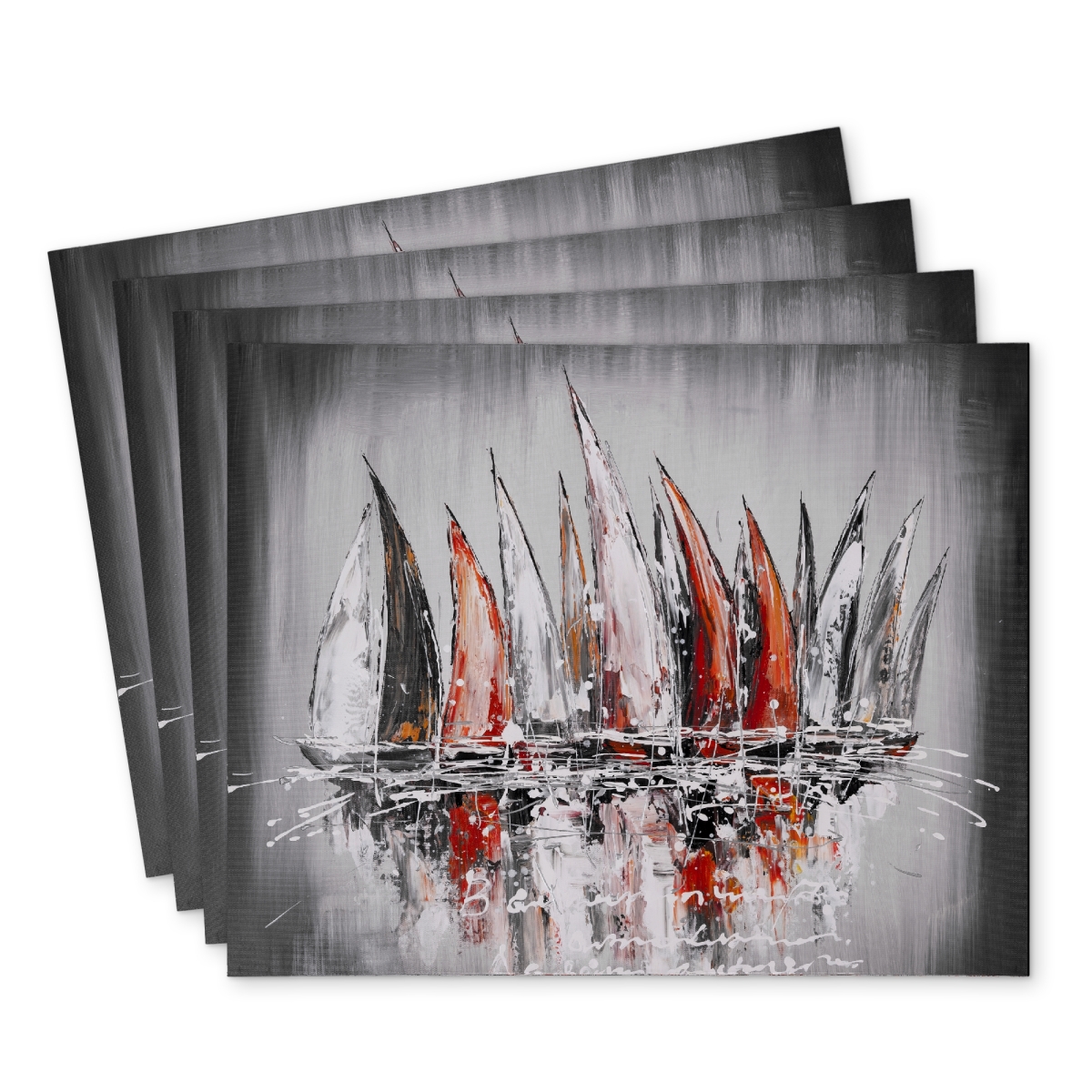 Picture of Begin Home Decor C4PP14180GBM80 14 x 18 in. Sailboats with Paint Splash - Polyester Placemat for Home Decor - Set of 4