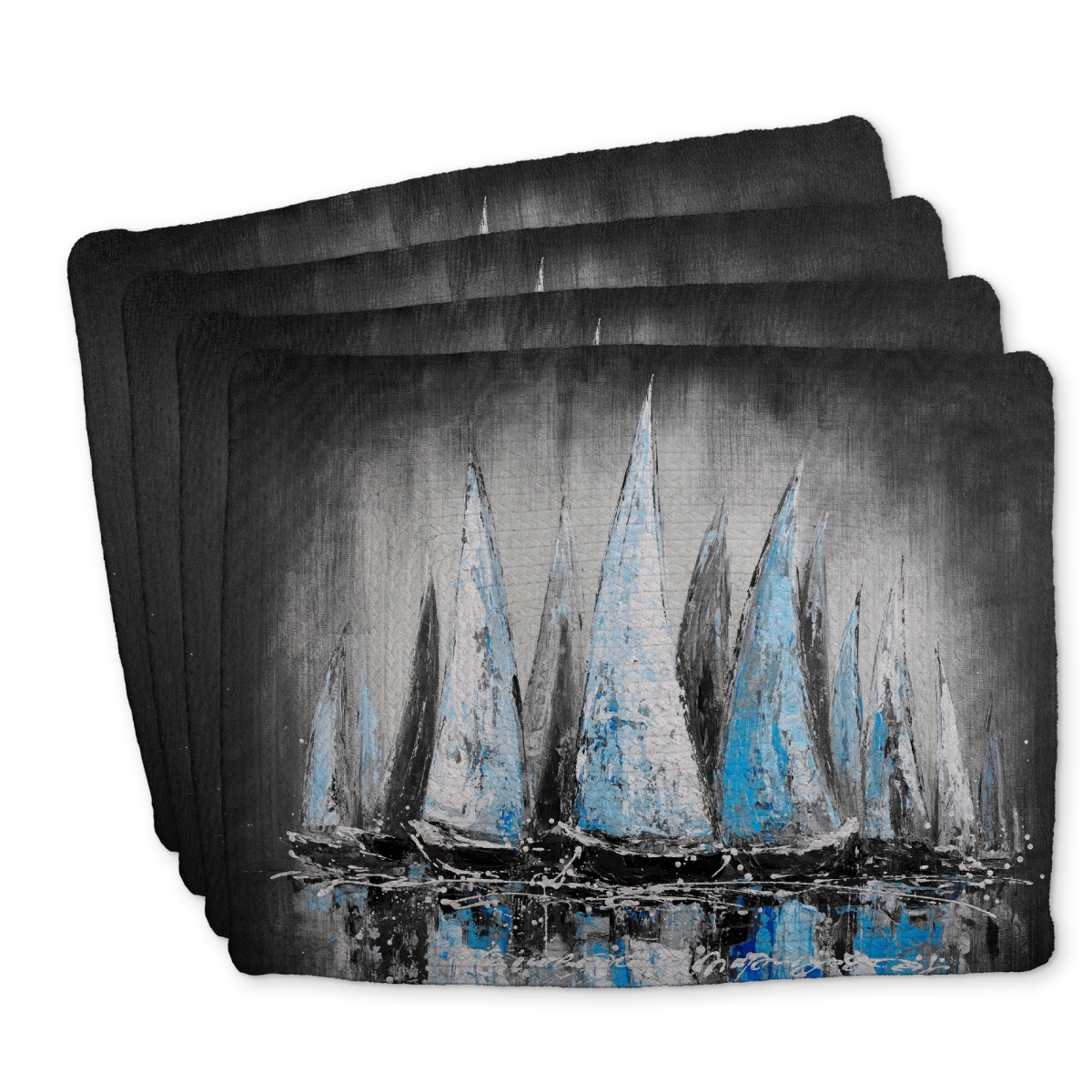 Picture of Begin Home Decor C4BP1418D6N8FO 14 x 18 in. Blue Sailboats Braided Polyester Placemat for Home Decor - Set of 4