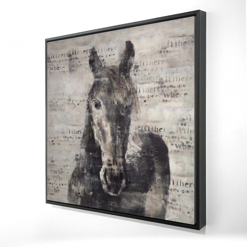 2081-3636-AN144 36 x 36 in. Abstract Horse with Typography - Brown Framed Canvas Decor